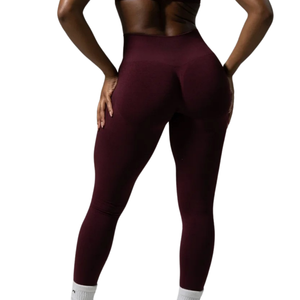 Leggings de sport sans couture taille haute pour femme, couleur bordeaux, compression, fitness, yoga, course à pied, anti-transpiration, extensibles, entraînement athlétique - Product Image 4