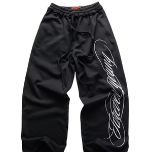 Pantalones Deportivos Unisex Personalizados, Negros y Blancos, de Pierna Ancha, Estilo Y2K, con Estampado Gráfico - Product Image 2