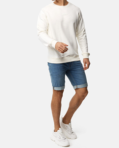 Shorts en jean baggy brodés taille haute pour hommes, coupe droite, 100 % coton, avec fermeture éclair, style skate, vente en gros personnalisée - Product Image 1