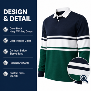Camiseta de Rugby Personalizada para Hombre, Camiseta Polo a Rayas Personalizada de Manga Larga de Algodón - Product Image 1