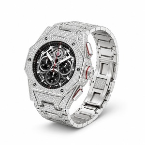 Luxury Men's Stainless Steel Diamond <b>Chronograph</b> Watch Analog Mechanical Polygon Case Bracelet - Product Image 1