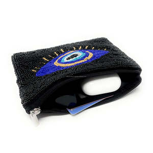 Eye Beaded Pouch Handmade Seed Bead Zipper <b>Bag</b> Blue Clutch <b>Black</b> Sequin Coin Purse Embroidered Boho Lucky Charm Portable Unisex - Product Image 3