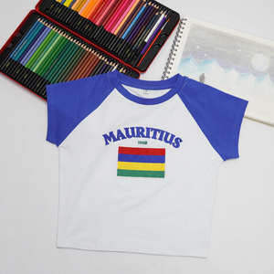 Camiseta de hip-hop con bordado de varias banderas, estilo Y2K, informal, corta, para mujer - Product Image 3