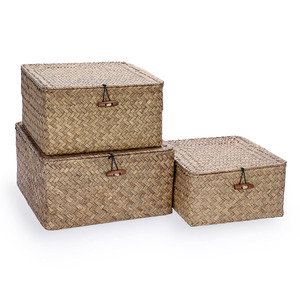 Paniers de rangement en jonc de mer tressé avec couvercles, boîtes en raphia pour cadeaux d'Halloween - Product Image 4