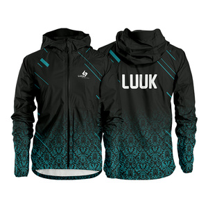 Personalized <b>Men's</b> Hooded Windbreaker Jacket Black Teal Pattern Sublimation Print Quick Dry Sporty Autumn Wear <b>Pullover</b> Style - Product Image 1