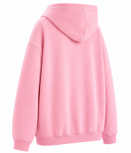 Wholesale Custom <b>Pink</b> Oversized Hoodie Unisex Pullover Streetwear Sweatshirt With Drawstring Hood Kangaroo Pocket Ribbed Cuffs - Product Image 4