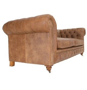 Premium Chesterfield Two Seater Leather <b>Sofa</b> with Deep Quilted Upholstery Rolled Arms Solid Wood Legs Elegant Lounge Seating - Product Image 3