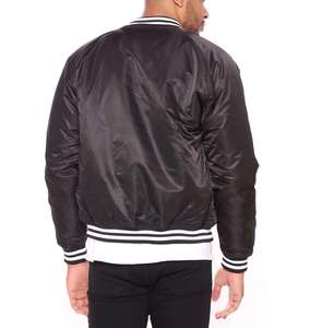 Blouson bomber noir pour homme, couleur unie, rembourrage en polyester, vêtement d'extérieur décontracté, col rabattu, coupe classique, pour l'automne - Product Image 2