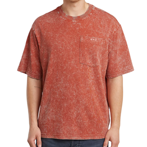 Mens Washed Crew Neck Short Sleeve <b>T</b> <b>Shirt</b> With Chest <b>Pocket</b> Vintage Casual Streetwear Style Wholesale Clothing Supplier - Product Image 1