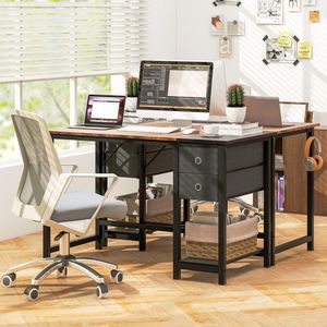 Scrivania per Home Office con 2 Cassetti e Gancio Appendiabiti, Tavolo per Computer Portatile da 48/55 Pollici con Libreria, Scrivania da Gaming Regolabile in Altezza in MDF - Product Image 1