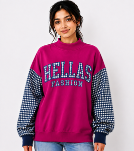 Hellas Fashion - Suéter casual de invierno para mujer con cuello simulado, forro polar de algodón, mangas caídas, puños acanalados, cortavientos y cierre frontal rápido - Product Image 1