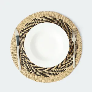 En gros, Napperon de table moderne bohème en jonc de mer tressé chevron avec bord noir, dessous de verre en paille, dessous de plat résistant à la chaleur, articles de table de cuisine - Product Image 4