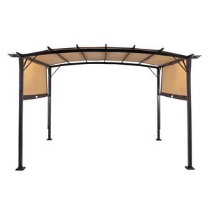 Pergola Gazebo Pieghevole in Alluminio Marrone Scuro 350x280x230.5cm con Tetto Curvo e Telo Parasole Marrone Regolabile - Product Image 1