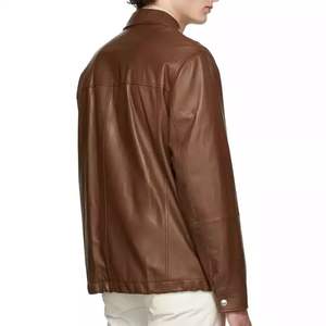 Veste en cuir PU marron personnalisée NESTA SPORTS pour hommes, style vintage avec boutons et poches, col rabattu, style gentleman. - Product Image 3