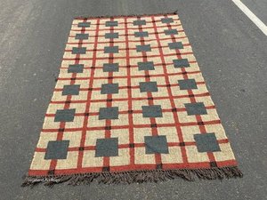 Tapis Kilim indien en laine et jute tissé à la main, motif géométrique moderne à carreaux, Dhurrie pour la décoration du salon et de la chambre - Product Image 4