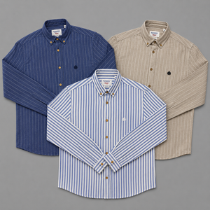เสื้อเชิ้ตผู้ชายแขนยาวลายทางติดกระดุมลำลองผ้าฝ้ายคุณภาพดีราคาส่ง |   สินค้าพรีเมียมล็อตใหญ่ |   ผู้ผลิตเสื้อผ้า OEM - Product Image 4