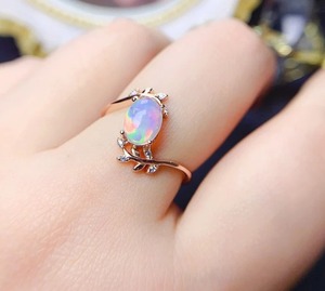 โอปอลรูปไข่ 8x6 มม. มอยซาไนต์แหวนวงแหวนนิรันดร์ เครื่องประดับอัญมณีสีรุ้งสุดหรูหรา ของขวัญสุดโรแมนติกสำหรับผู้หญิง เงินแท้ 925 - Product Image 3
