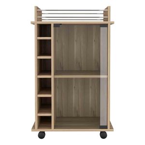 Carrello da Bar a due livelli con finitura in rovere chiaro serie di balimore con porta in vetro sei vani per servizi per bevande - Product Image 2