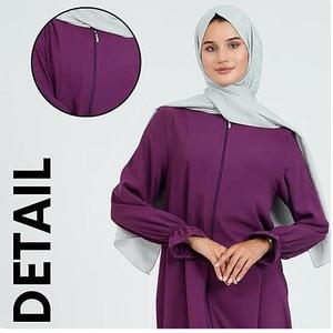 Top Quality Purple Color Zipper Plain Long Maxi Dress Abaya Robes With Hijab Breathable <b>Kaftan</b> Style Dress Outdoor Abayas Wears - Product Image 3