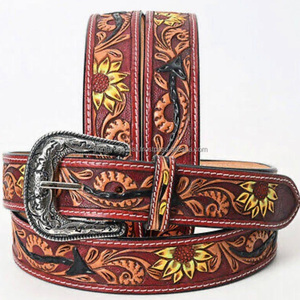 Cinturón de vaquero occidental de cuero genuino de primera calidad de diseño superior superventas con hebilla tallada a mano y de diseñador de tamaño personalizado - Product Image 4