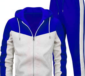 Survêtement décontracté pour homme, bleu et blanc, à capuche, avec fermeture éclair, manches longues, sweat-shirt avec poches latérales, vêtements d'automne - Product Image 3