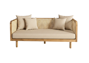 Canapé moderne et durable en teck et rotin pour l'extérieur, deux places, imperméable, pour patio, balcon, jardin, hôtel, terrasse et cour - Product Image 3
