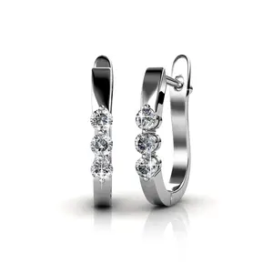 925 Sterling Silver Premium Austrian Crystal Jewelry Dainty Huggie Hoop 3 Stones Earrings Destiny Jewellery 2021