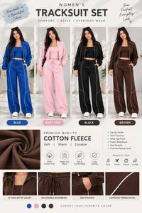 ชุดวอร์มผู้หญิงสีน้ำเงิน 2 ชิ้น แบบหลวม ผ้าถักเนื้อแน่น ชุดกีฬา เสื้อแจ็คเก็ตซิปและกางเกงขายาว สไตล์สปอร์ตแคชชวล - Product Image 6