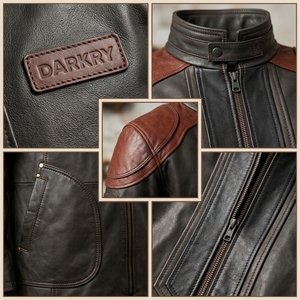 Dark Charcoal Brown <b>Men</b> Genuine <b>Leather</b> Trench <b>Coat</b> Custom Cognac Shoulder Patch Band Collar Front Placket Panel Outerwear - Product Image 6