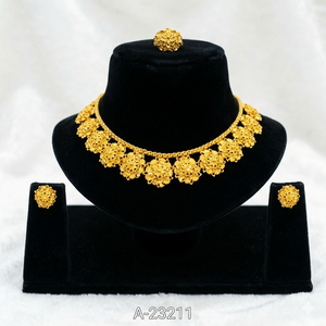 Women's 24K Gold Plated Flower <b>Necklace</b> and Earring Set Classic Wedding Jewelry Alloy A-23211 - Product Image 1