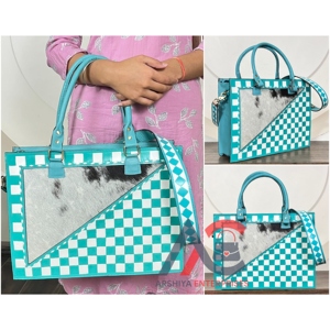 2026 New Arrival Checkered Genuine <b>Leather</b> Handbag Cowhide Tote Bag Women's Shoulder Bag with Adjustable Strap for Everyday Uses - Product Image 1