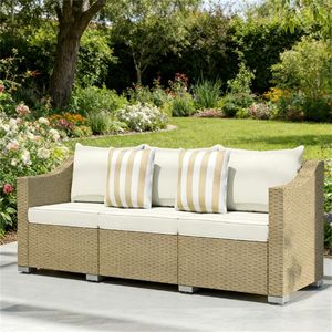 Set da Giardino a 3 Posti con Divano Doppio Bianco Crema per Esterni - Product Image 1