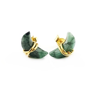 ต่างหูเม็ดพระจันทร์เสี้ยวธรรมชาติมรกต,ต่างหูพลอยสเตอร์ลิงเงินลวดห่อต่างหูสตั๊ดสำหรับความรัก - Product Image 1