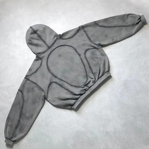 Sweat à capuche OEM pour homme, patchwork, impression de logo personnalisé, 500 g/m², délavé au soleil, délavé à l'acide, style décontracté urbain, unisexe, ensemble de survêtement patchwork - Product Image 6