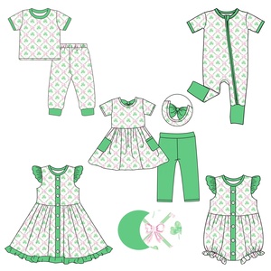 OEM ODM Vêtements pour enfants personnalisés Ensembles de vêtements pour filles Jour de la Saint-Patrick Robe pour enfants Imprimé vert Vêtements pour sœurs - Product Image 1