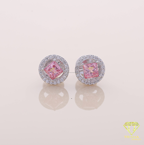 Pendientes de Moissanita Rosa Premium, Diseño de Halo Redondo, Chapados en Oro Blanco, Joyería Fina, Regalo de Boda - Product Image 3