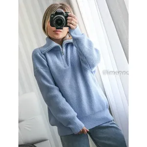 เสื้อสเวตเตอร์ถักแบบลำลองสำหรับผู้หญิง2024สีฟ้าสีเขียวทึบสีน้ำเงินกับแขนยาวคอเต่าดีไซน์ทันสมัย - Product Image 1