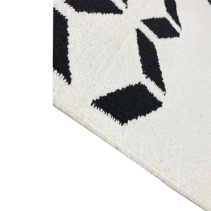 Modern Minimalist Black <b>White</b> Geometric Chevron Pattern Low Pile Cotton Dhurrie Area <b>Rug</b> - Product Image 3