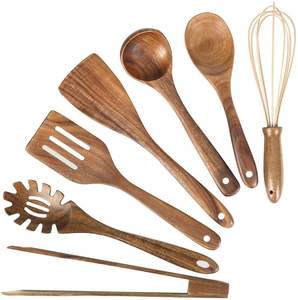 Juego de cucharas de cocina de madera rústica con espátula, cuchara para sopas, espátula para voltear y cuchara para mezclar, para utensilios de cocina. - Product Image 2