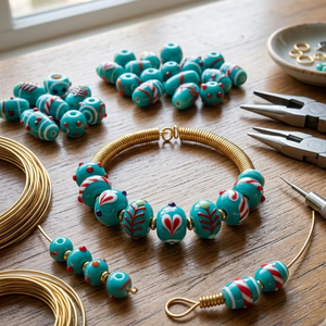 200 pièces de perles en verre turquoise faites à la main en gros |   Perles décoratives de différentes tailles et formes pour bijoux, bracelets et fournitures d'artisanat - Product Image 4