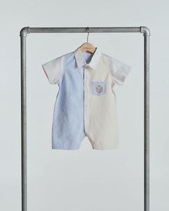 Jeno 100% coton garçons vêtements ensembles rayé couleur Oxford combinaison body court Machine broderie pour enfants 6 mois à 3 ans - Product Image 2