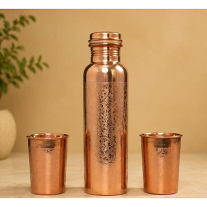 High Quality Hain Painted Shiny Pure <b>Copper</b> Bedroom Bottle With Inbuilt Glass <b>Copper</b> Vess With Premium Packaging Made in India - Product Image 1