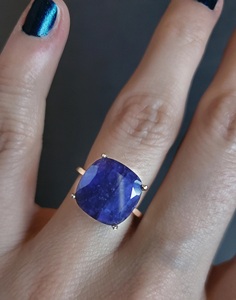 Cushion Cut Blue Sapphire Ring 18K <b>Solid</b> Gold Prong Setting Classic Gemstone Ring For Women Engagement - Product Image 4