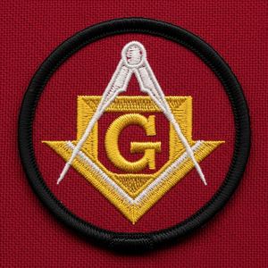 Insignia Masónica Roja Termoadhesiva Bordada, Símbolo Masónico de Compás y Escuadra Dorados, Regalo Masónico, Prenda Masónica - Product Image 1