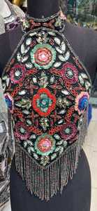 Haut de danse du ventre pour femmes adultes, orné de perles, broderie florale, franges, tenue de performance, style tribal exotique, costume de scène - Product Image 2