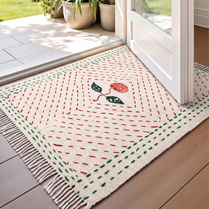 Alfombra Antideslizante Ecológica de Algodón Kantha Hecha a Mano con Diseño Floral de Patchwork Boho de NYKO MART, 4x10 Pies, para Sala de Estar, Modelo KN-01 - Product Image 4