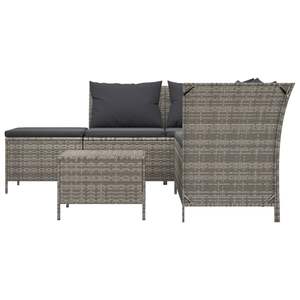 4-Piece Gray Poly <b>Rattan</b> Patio Lounge Set with <b>Cushions</b> Garden Sets - Product Image 4