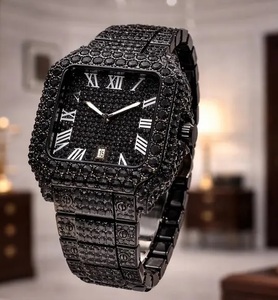 Montre Homme Noire Moissanite Style Hip Hop avec Cadran Romain Sertie de Pierres, Bijou de Luxe Effet Glaçon, Montre Statement - Product Image 2