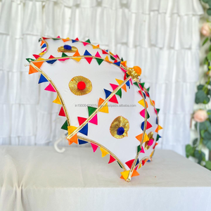 ร่มฉากหลังตกแต่งสีขาว Gota Pom Pom Pom haldi, mehindi, ฉากหลังเวทีงานแต่งงานอินเดียแขวนเวทีร่ม - Product Image 2