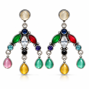 Pendientes Colgantes de Plata Oxidada con Cristales de Colores, Pendientes Vintage con Gemas Ovaladas Marquise para Fiestas y Bodas - Product Image 5